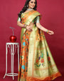 Eloquence Orange Paithani Silk Saree With Exemplary Blouse Piece