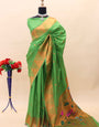 Pleasurable Green Paithani Silk Saree With Snappy Blouse Piece
