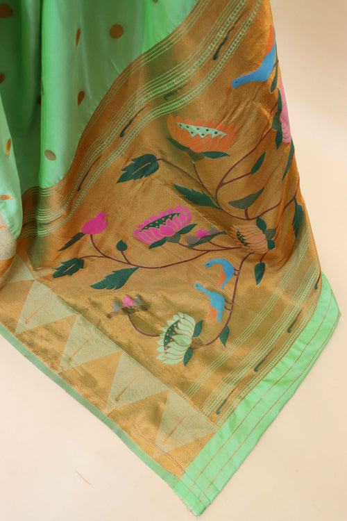 Load image into Gallery viewer, Tempting Pista Paithani Silk Saree With Fantabulous Blouse Piece
