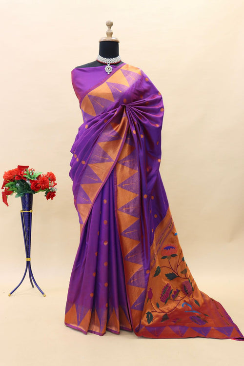 Load image into Gallery viewer, Delectable Purple Paithani Silk Saree With Evocative Blouse Piece
