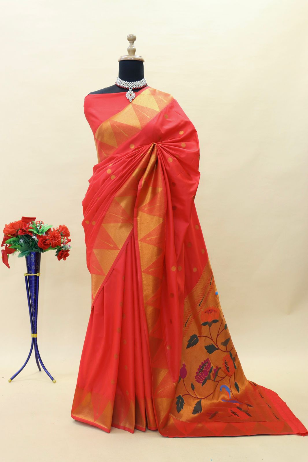 Demesne Red Paithani Silk Saree With Epiphany Blouse Piece