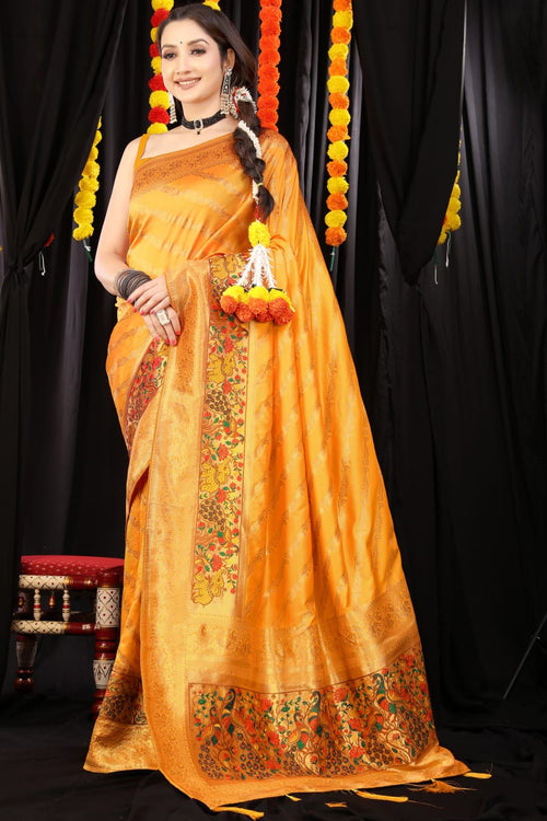 Load image into Gallery viewer, Elegant Mustard Banarasi Silk Saree With Amazing Blouse Piece
