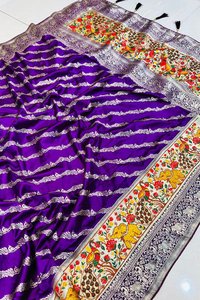Energetic Purple Banarasi Silk Saree With Refreshing Blouse Piece