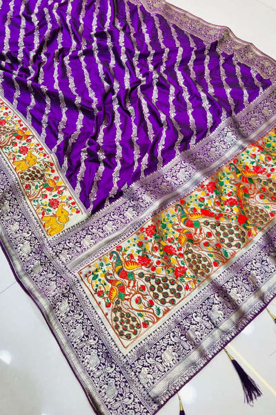 Energetic Purple Banarasi Silk Saree With Refreshing Blouse Piece