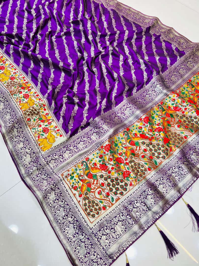 Energetic Purple Banarasi Silk Saree With Refreshing Blouse Piece