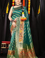 Sizzling Rama Banarasi Silk Saree With Gorgeous Blouse Piece