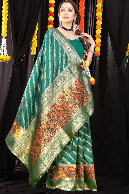 Load image into Gallery viewer, Sizzling Rama Banarasi Silk Saree With Gorgeous Blouse Piece
