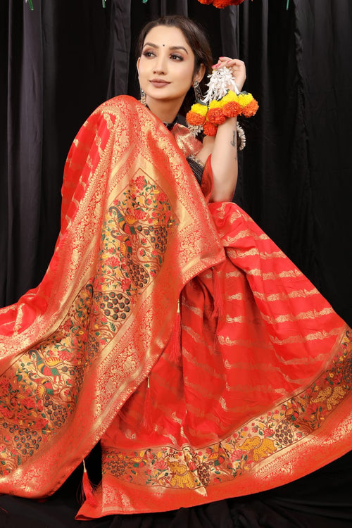 Load image into Gallery viewer, Wonderful Red Banarasi Silk Saree With Stylish Blouse Piece
