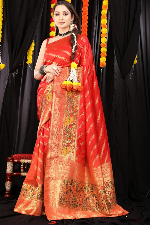 Load image into Gallery viewer, Wonderful Red Banarasi Silk Saree With Stylish Blouse Piece
