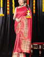 Gorgeous Dark Pink Banarasi Silk Saree With Stylish Blouse Piece
