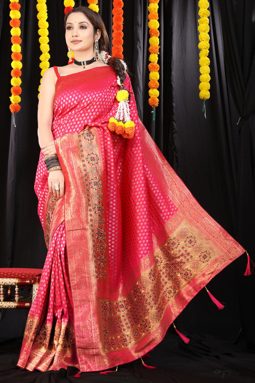 Load image into Gallery viewer, Mesmerising Pink Banarasi Silk Saree With Wonderful Blouse Piece
