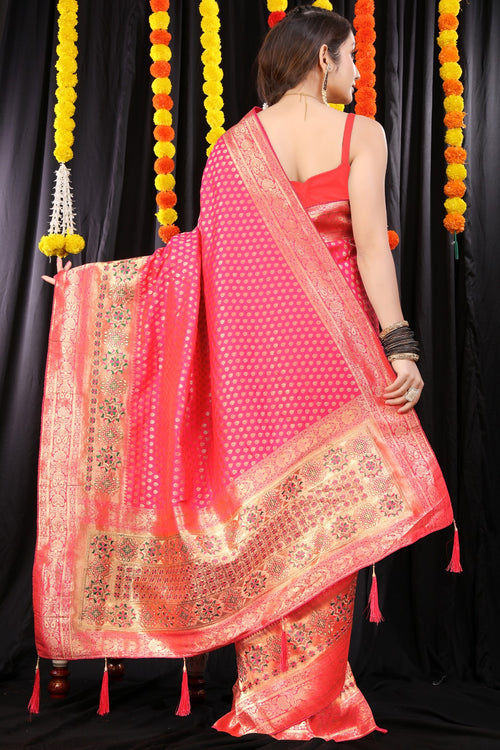 Load image into Gallery viewer, Mesmerising Pink Banarasi Silk Saree With Wonderful Blouse Piece
