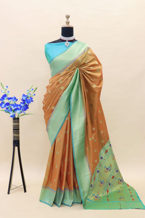 Load image into Gallery viewer, Conflate Brown Paithani Silk Saree With Forbearance Blouse Piece
