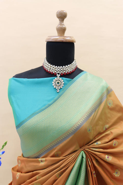 Load image into Gallery viewer, Conflate Brown Paithani Silk Saree With Forbearance Blouse Piece
