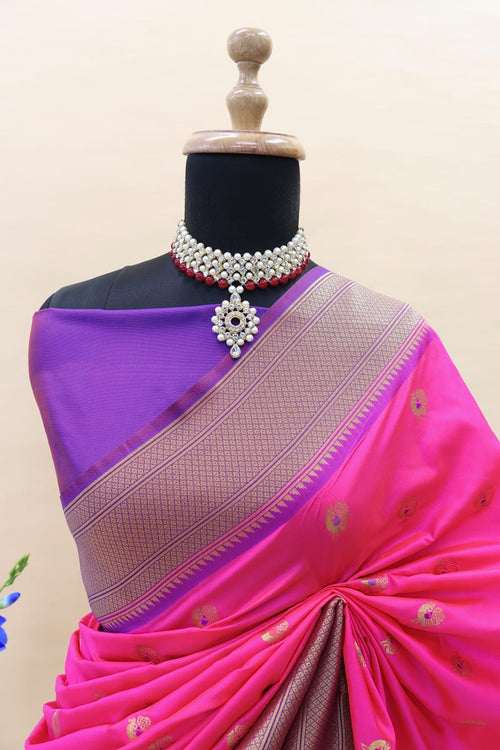 Load image into Gallery viewer, Admirable Dark Pink Paithani Silk Saree With Enticing Blouse Piece
