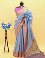 Splendorous Grey Paithani Silk Saree With Symmetrical Blouse Piece