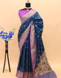 Magnetic Navy Blue Paithani Silk Saree With Redolent Blouse Piece