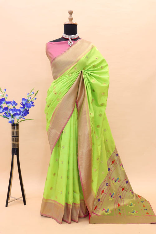 Load image into Gallery viewer, Mellifluous Parrot Paithani Silk Saree With Sumptuous Blouse Piece
