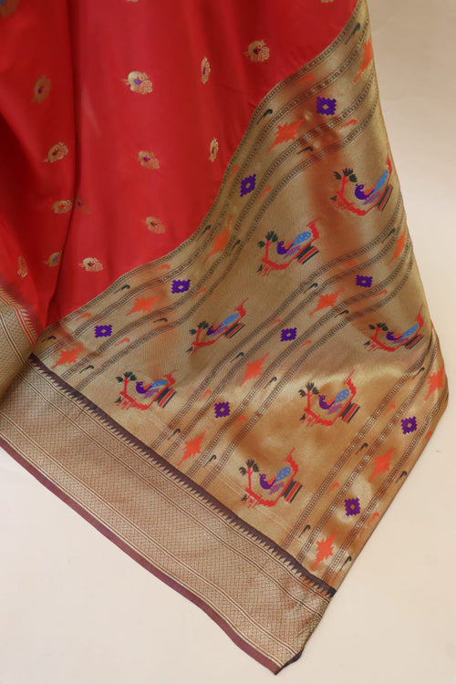 Load image into Gallery viewer, Incredible Red Paithani Silk Saree With Enchanting Blouse Piece
