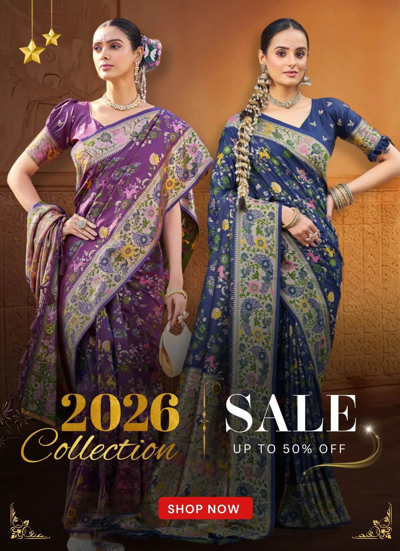 Lajree Designer 2026 ethnic saree collection featuring luxury printed sarees on sale up to 50% off.