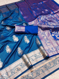 Bewitching Blue Soft Banarasi Silk Saree With Trendy Blouse Piece