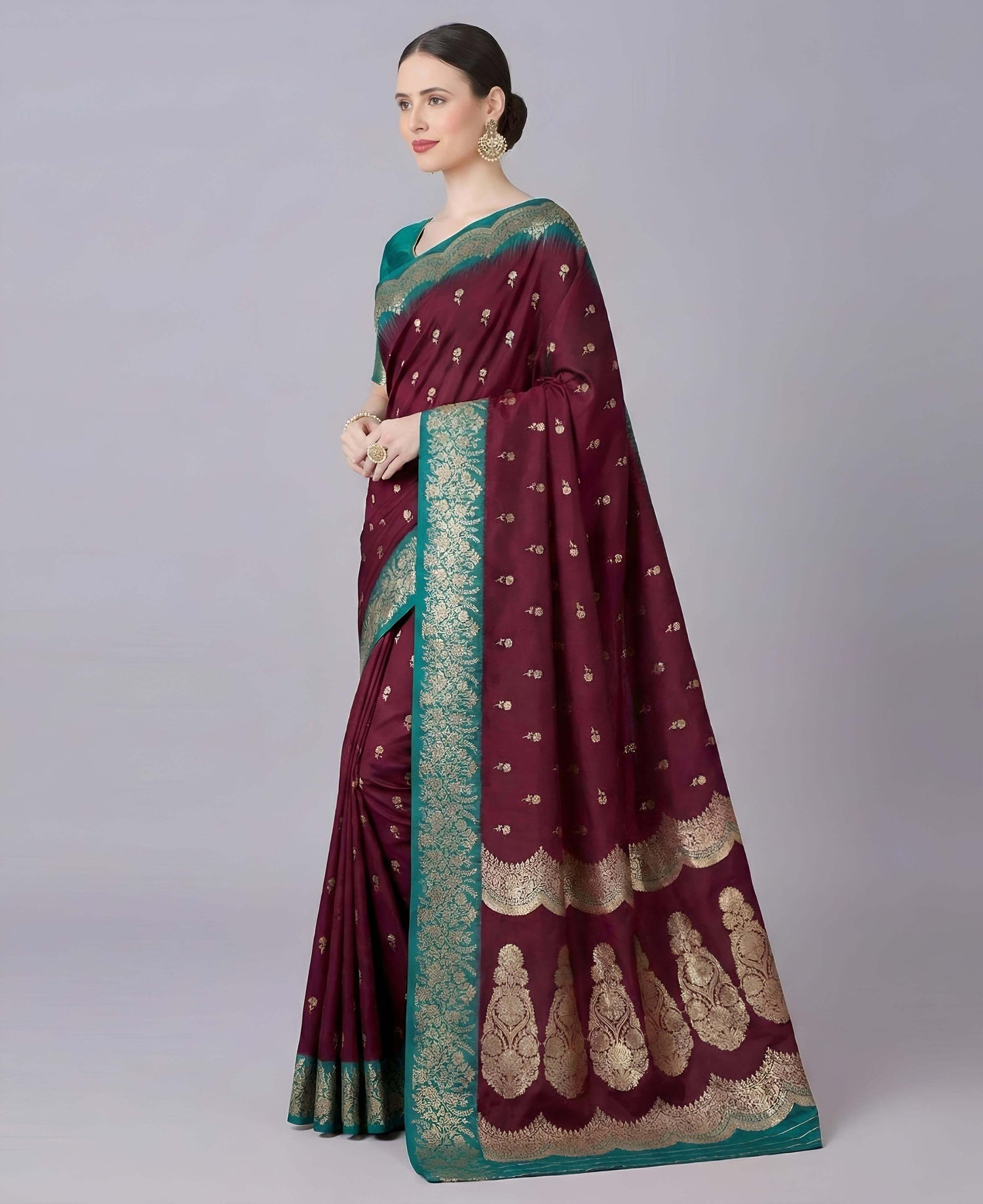 Surreptitious Wine Pure Zari Weaving Banarasi Silk Saree With Comely Blouse Piece