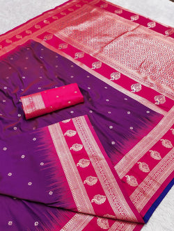 Supernal Wine Pure Zari Weaving Banarasi Silk Saree With Vestigial Blouse Piece