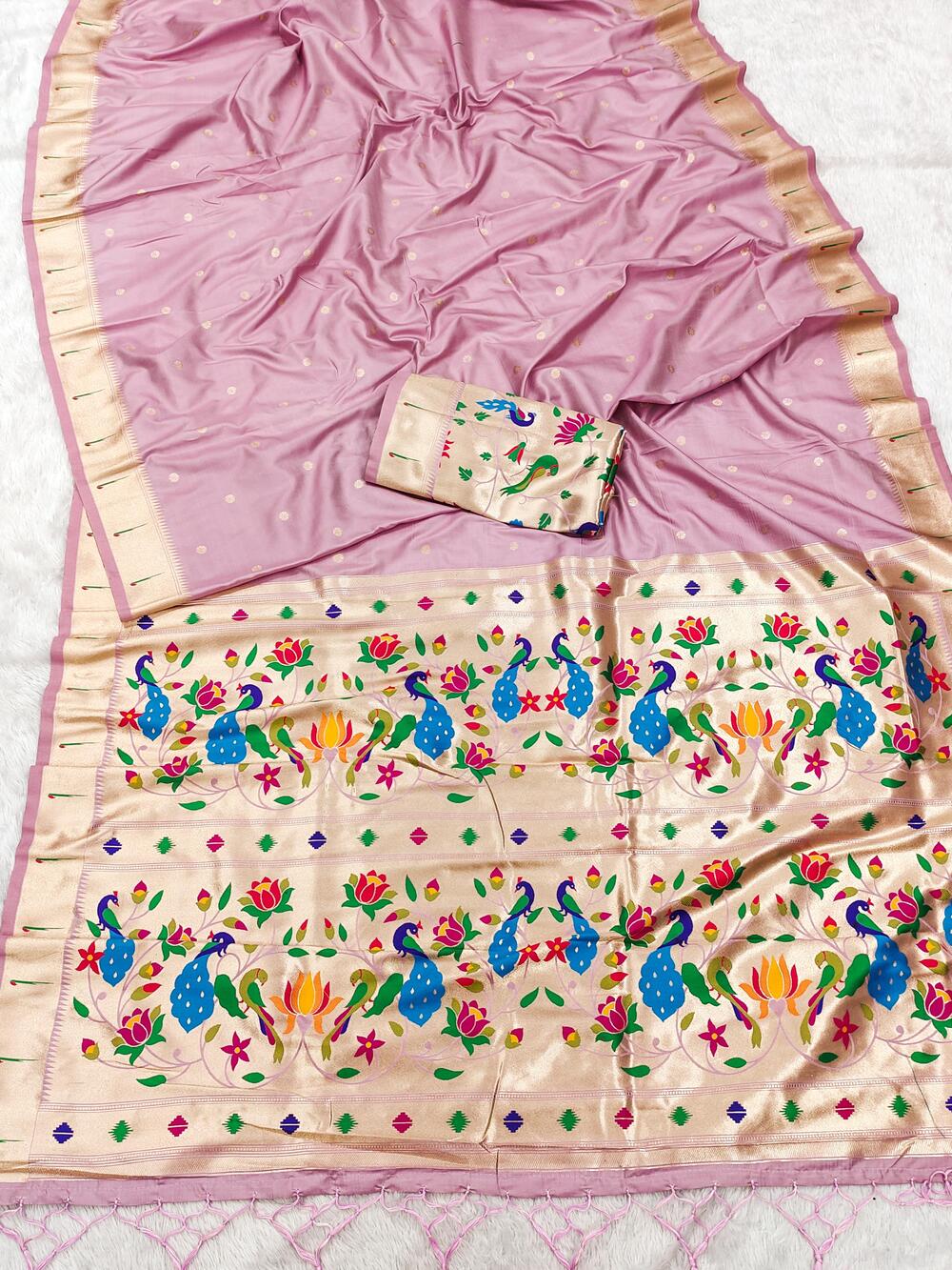 Panoply Baby Pink Paithani Silk Saree With Most Stunning Blouse Piece