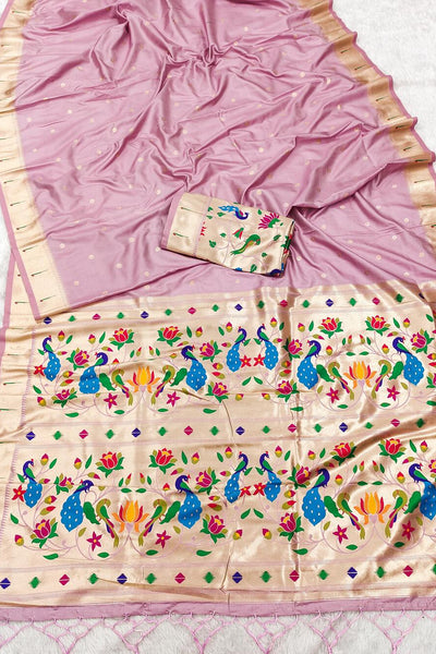 Panoply Baby Pink Paithani Silk Saree With Most Stunning Blouse Piece