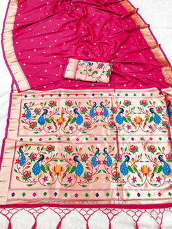 Incomparable Dark Pink Paithani Silk Saree With Supernal Blouse Piece