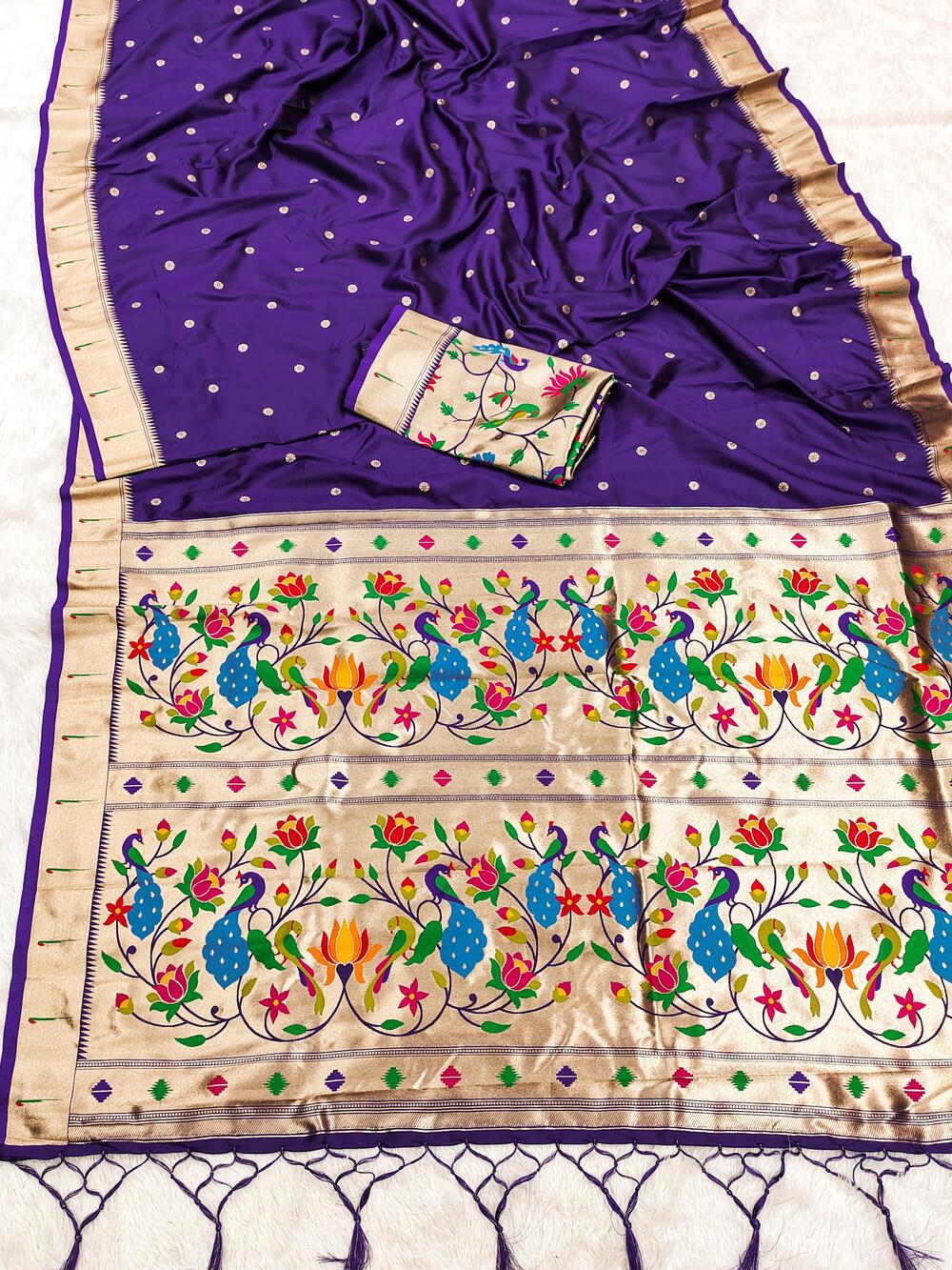 Rhapsodic Royal Blue Paithani Silk Saree With Scrumptious Blouse Piece