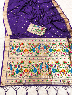 Rhapsodic Royal Blue Paithani Silk Saree With Scrumptious Blouse Piece