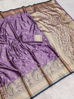 Flamboyant Lavender Soft Banarasi Satin Silk Saree With Enamoring Blouse