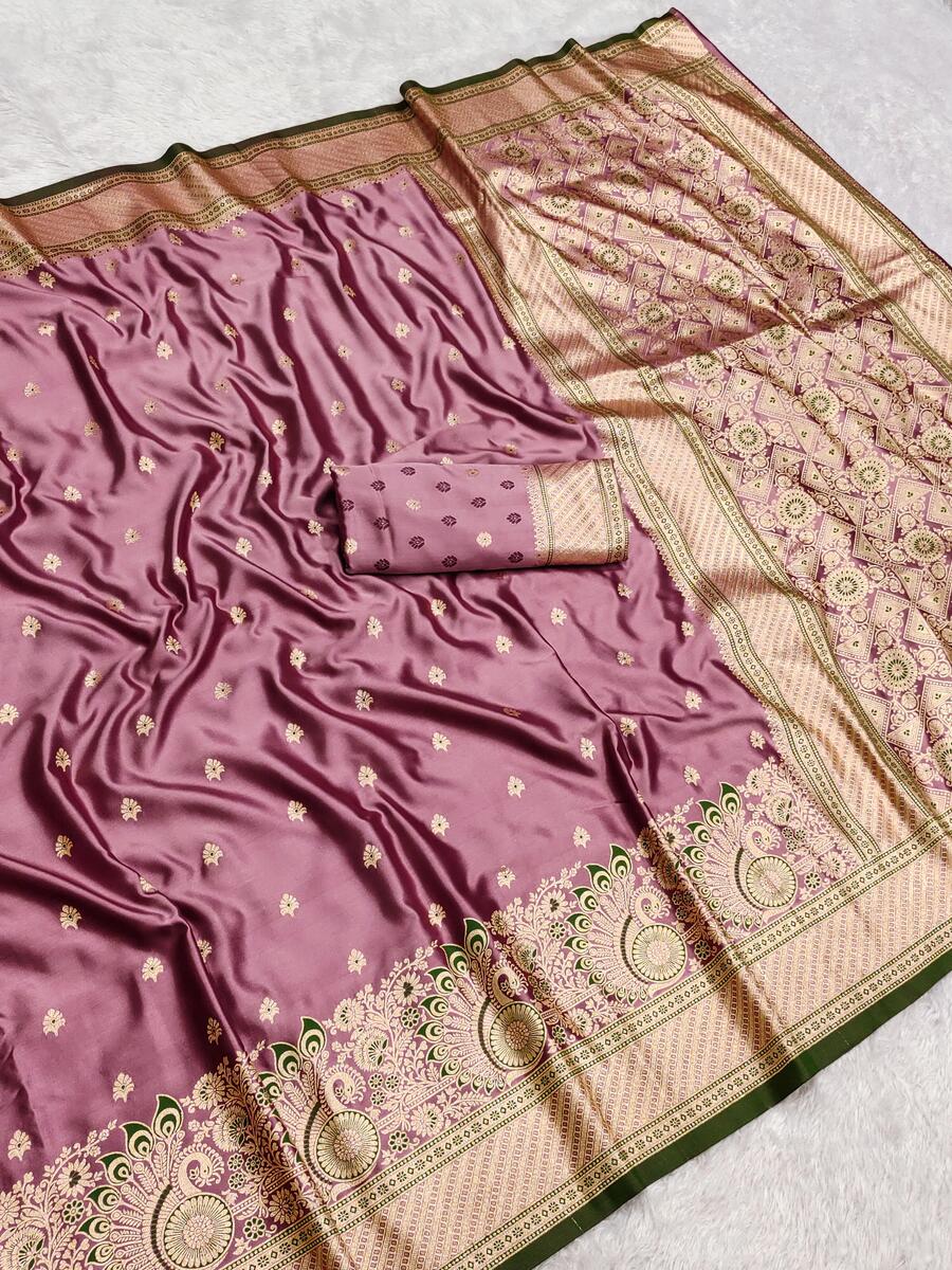Susurrous Pink Soft Banarasi Satin Silk Saree With Magnificat Blouse