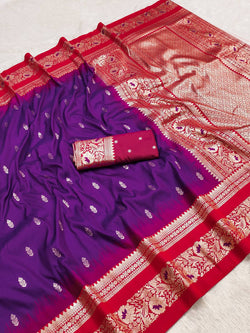 Mesmerising Purple Pure Banarasi Silk Saree With Posh Blouse Piece