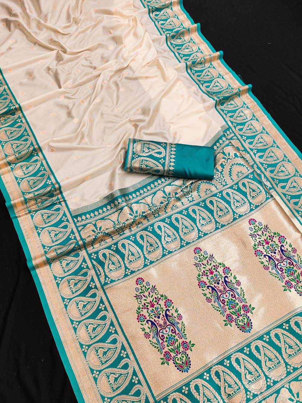 Charming Beige Paithani Silk Saree With Blissful Blouse Piece