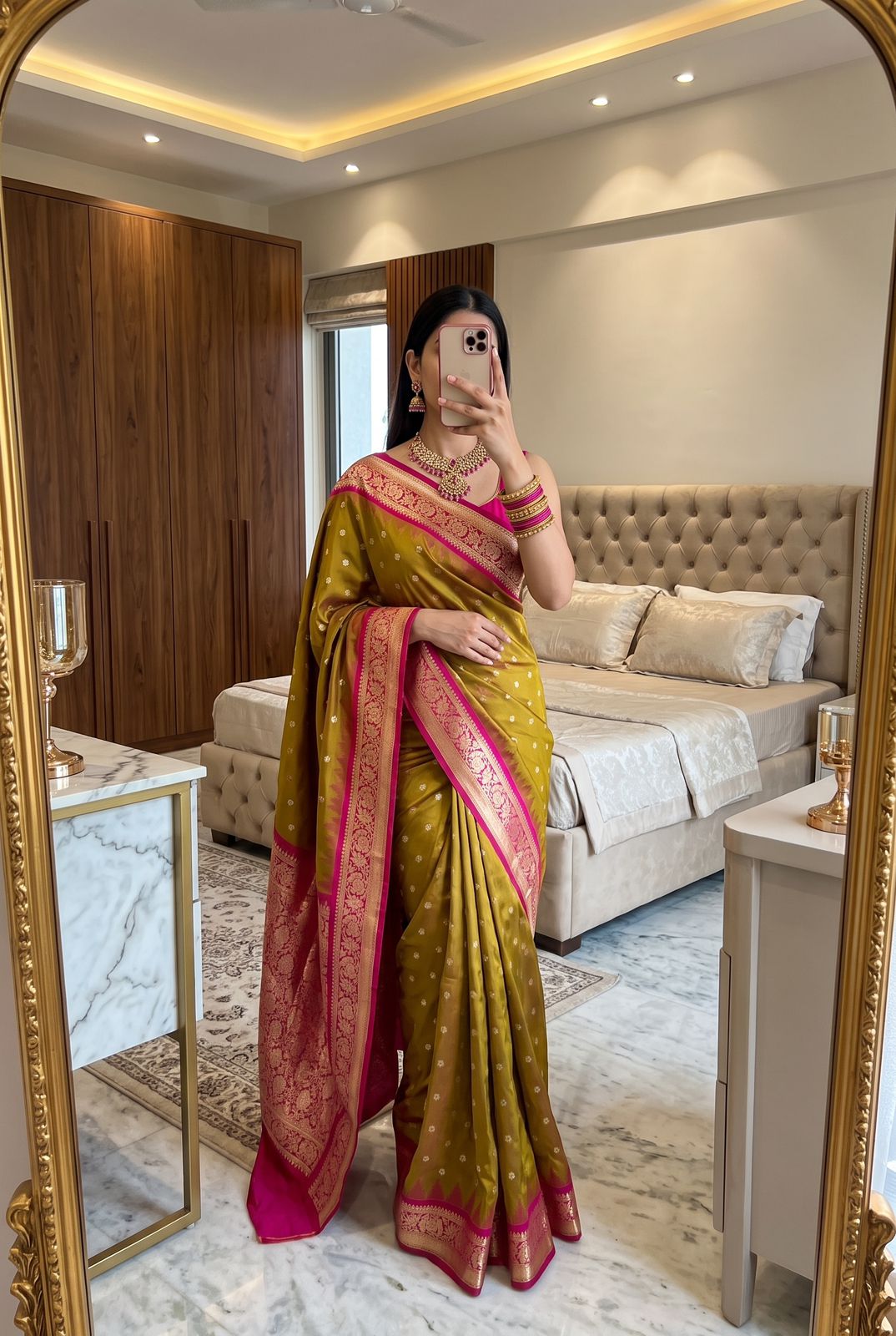 Transcendent Mustard Pure Banarasi Silk Saree With Redolent Blouse Piece