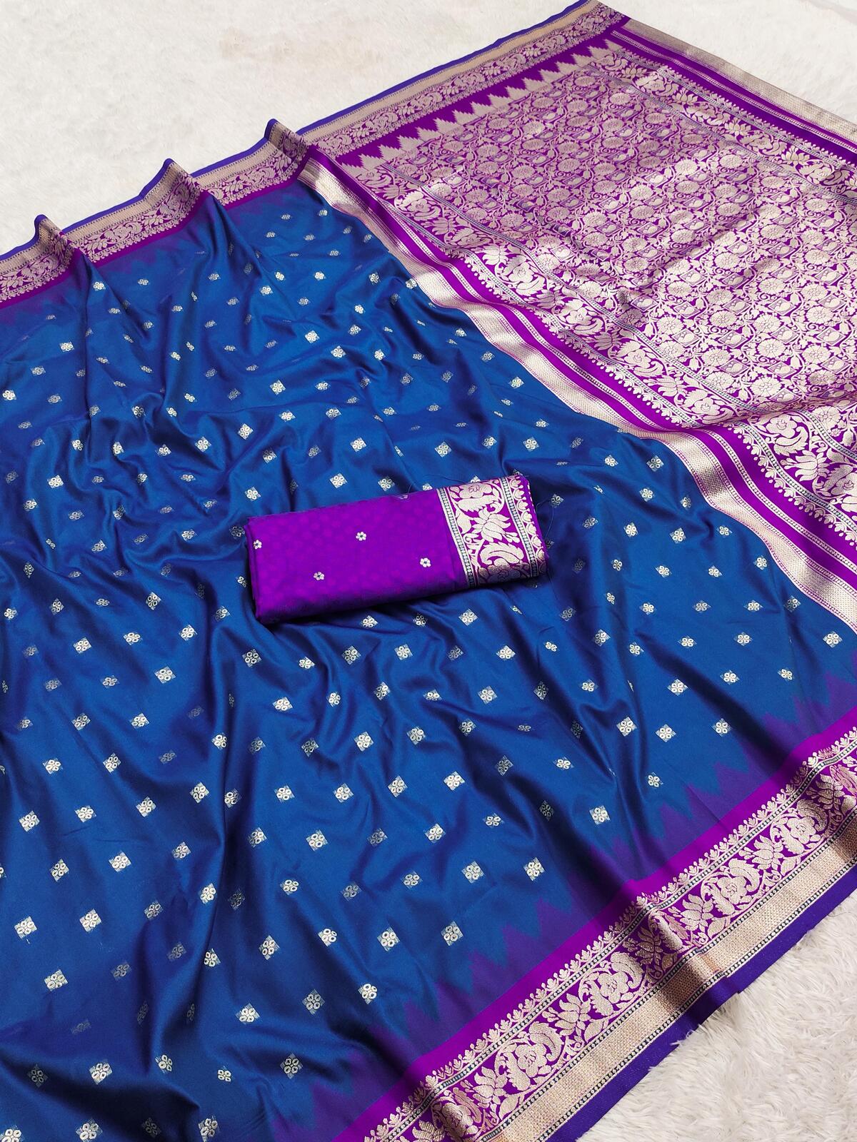 Exuberant Royal Blue Pure Banarasi Silk Saree With Desuetude Blouse Piece