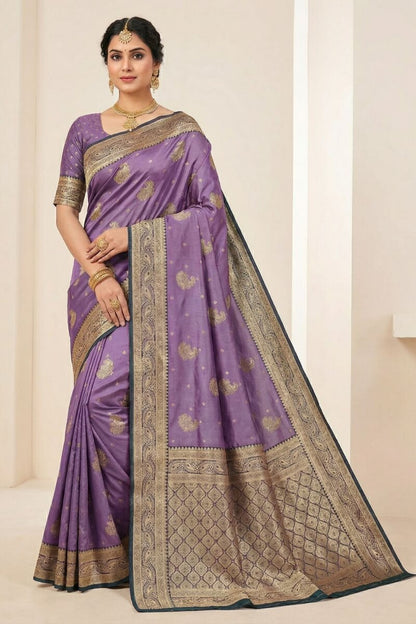Elision Lavender Banarasi Satin Silk Saree With Surreptitious Blouse