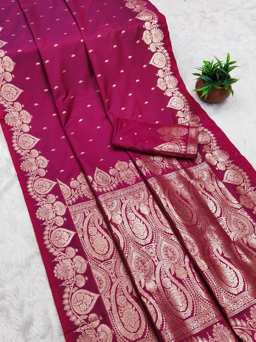 Gleaming Dark Pink Soft Banarasi Silk Saree With Epiphany Blouse Piece