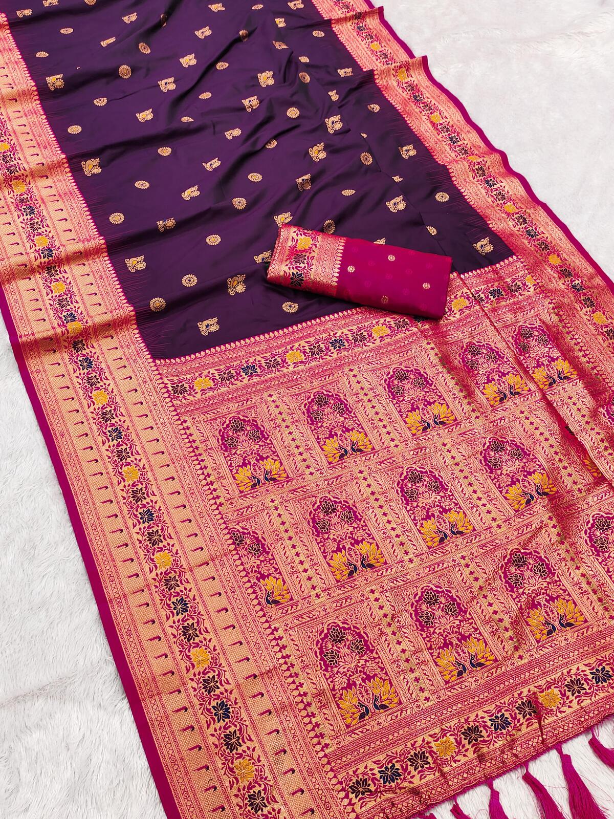 Ethnic Wine Paithani Silk Saree With Improbable Blouse Piece
