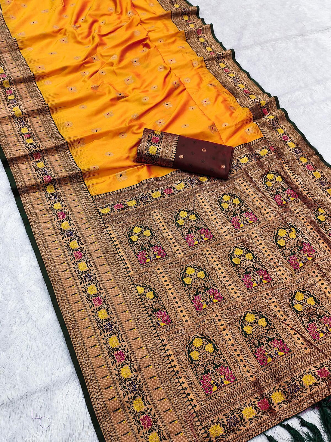 Dalliance Yellow Paithani Silk Saree With Aplomb Blouse Piece