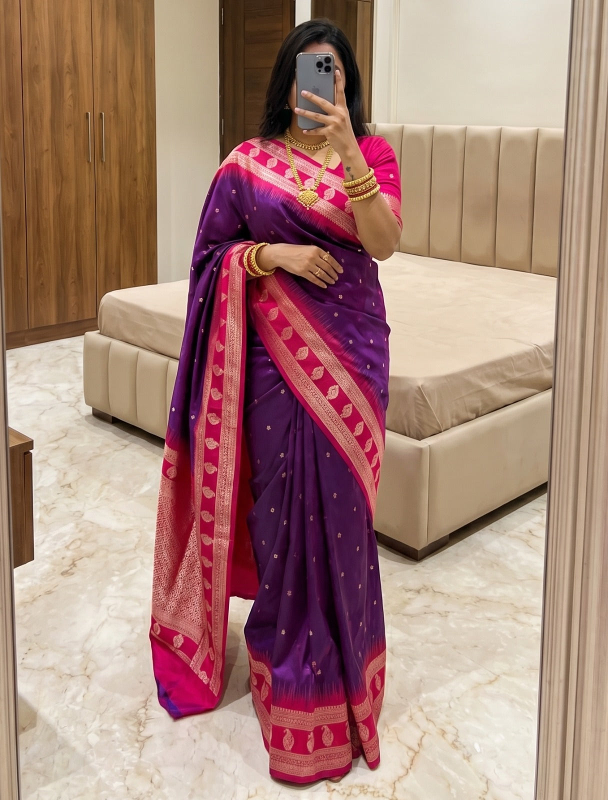 Exceptional Purple Pure Zari Weaving Banarasi Silk Saree With Jazzy Blouse Piece