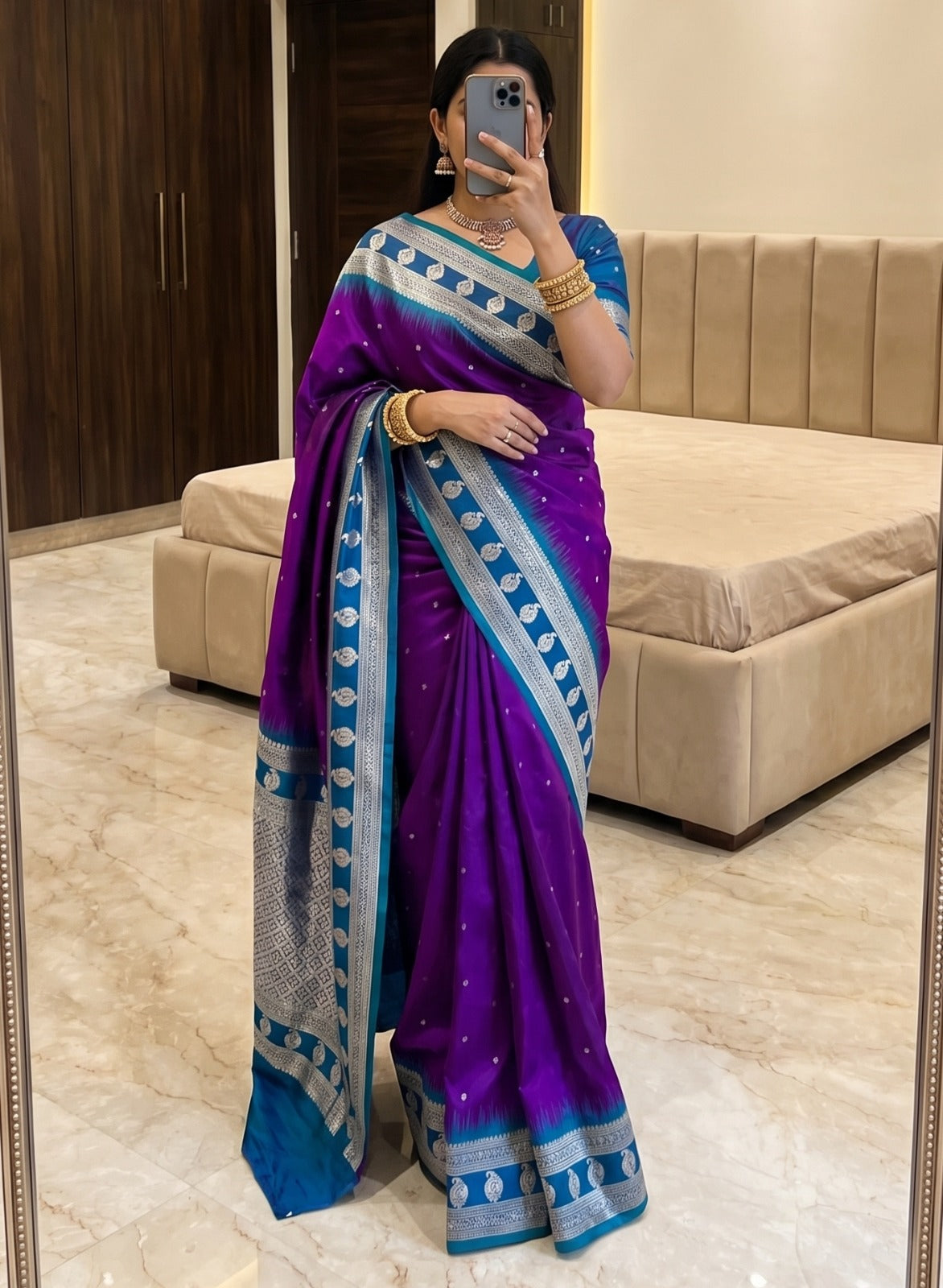 Stunner Royal Purple Pure Zari Weaving Banarasi Silk Saree With Smashing Blouse Piece