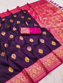 Beauteous Wine Soft Banarasi Silk Saree With Brood Blouse Piece