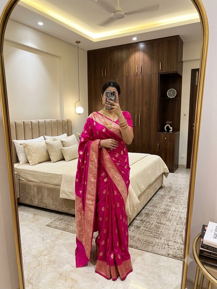 Embrocation Dark Pink Pure Banarasi Silk Saree With Exemplary Blouse Piece