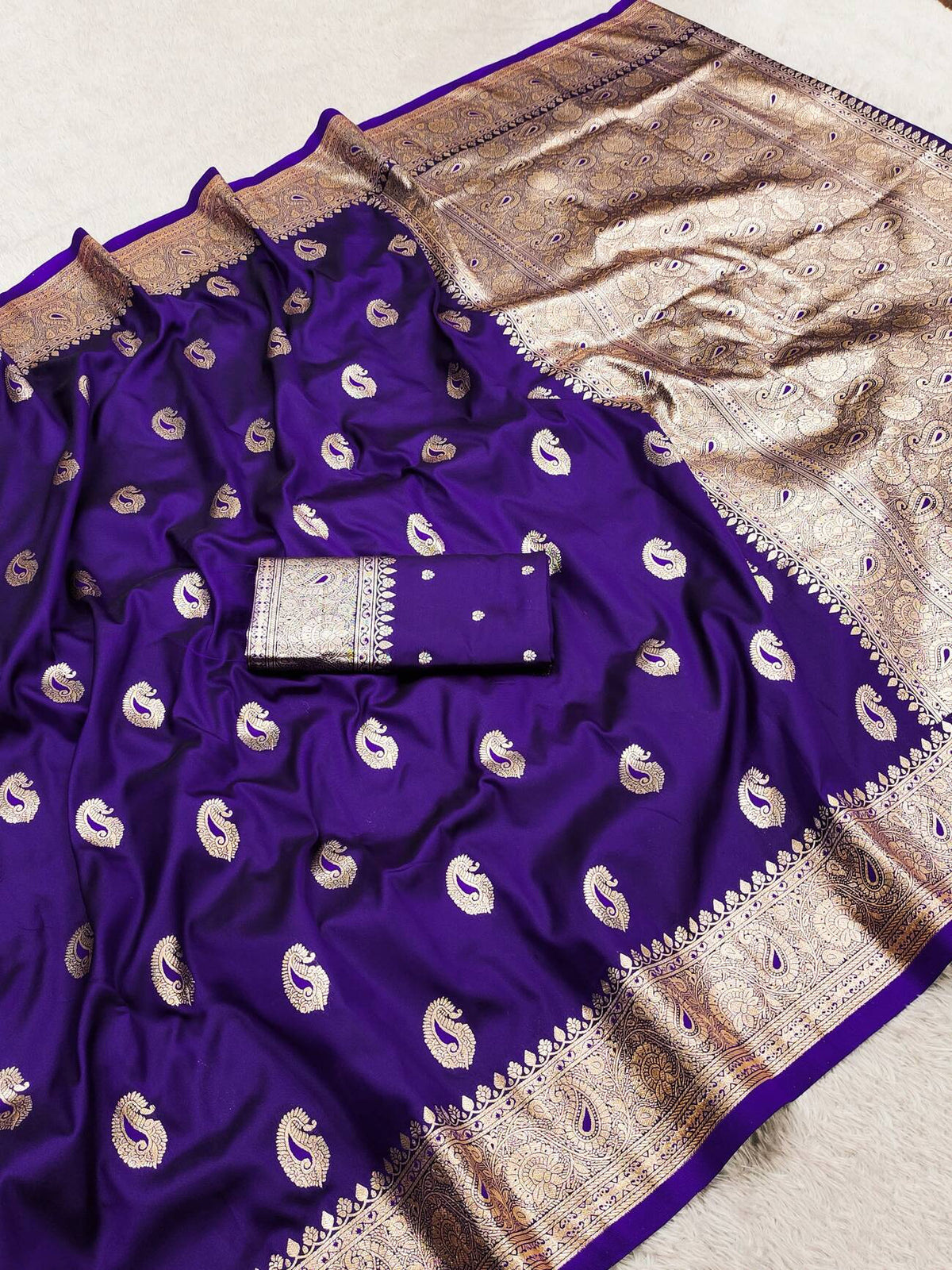 Exquisite Purple Pure Banarasi Silk Saree With Admirable Blouse Piece