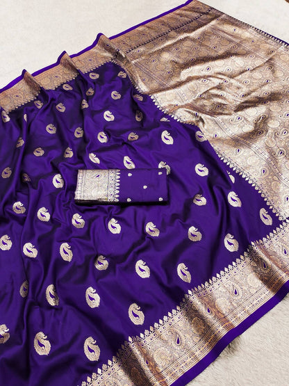 Exquisite Purple Pure Banarasi Silk Saree With Admirable Blouse Piece