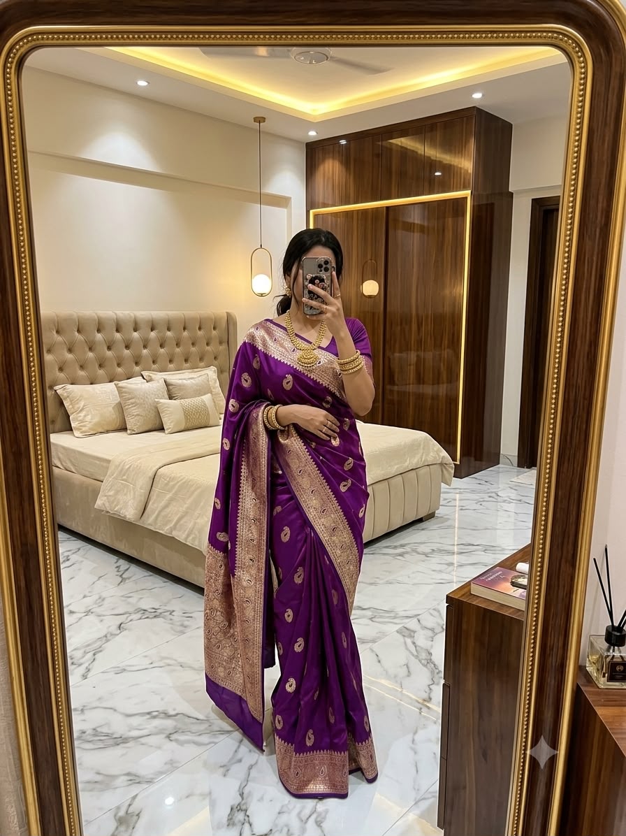 Prettiest Wine Pure Banarasi Silk Saree With Sensational Blouse Piece