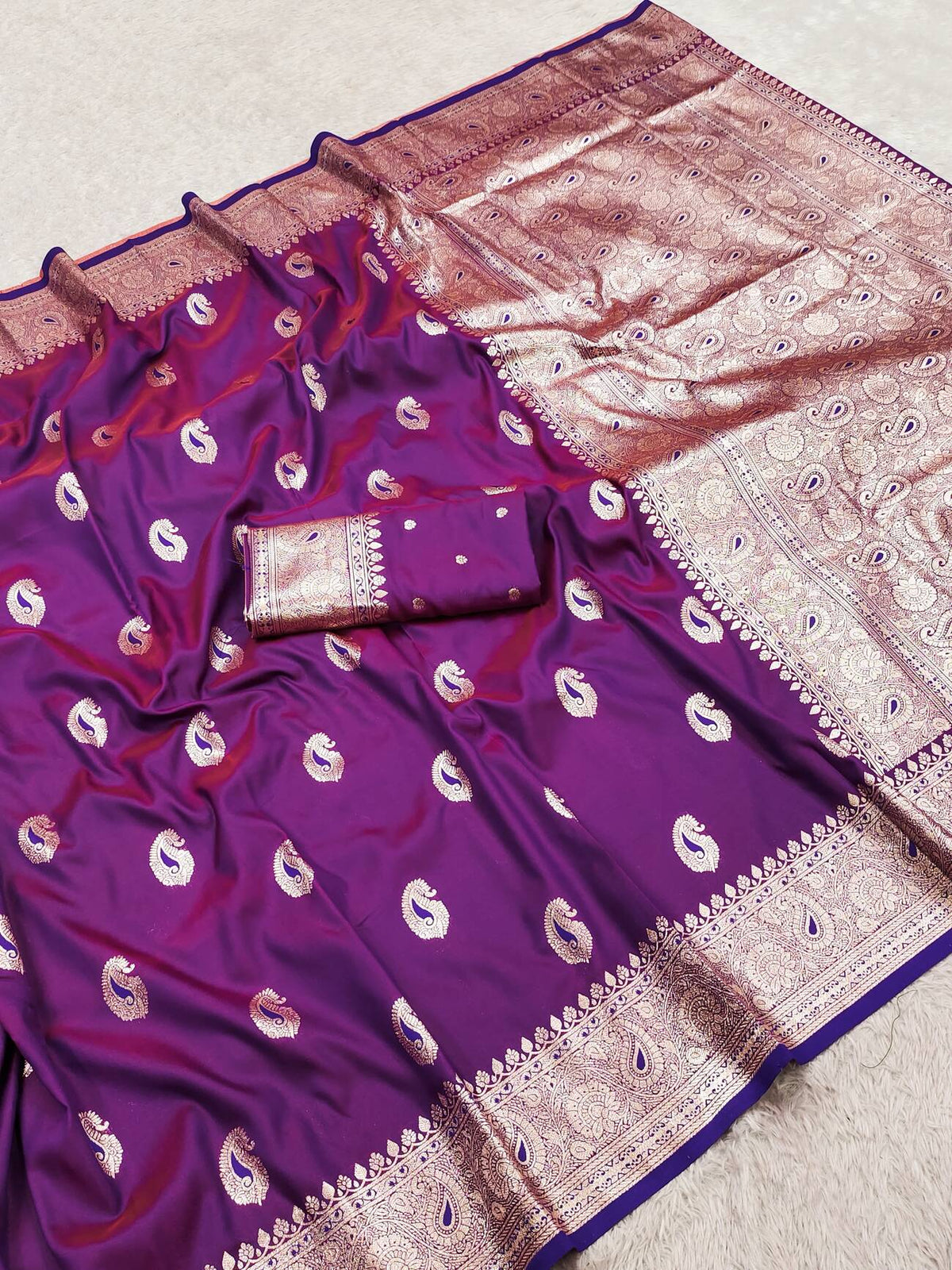 Prettiest Wine Pure Banarasi Silk Saree With Sensational Blouse Piece